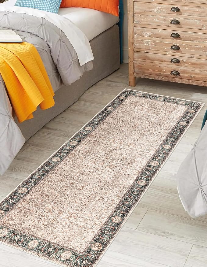 Keen Home Design 2x12 Rug - Machine Washable Runner Rug with Non-Slip Backing, Ideal for Hallway, Entryway, Kitchen, Laundry Room - Vintage, Easy Clean, Durable, Low Pile - (2'6" x 12')