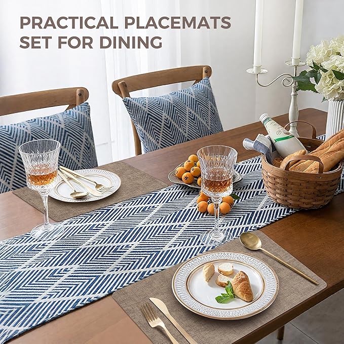 Vinyl Placemats Set of 12, Faux Leather Waterproof and Heat Resistant Place Mats, Washable Anti-Slip Table Mats with Coaster, Wipeable Placemats for Indoor & Outdoor 17" x 12" (Light Coffee Set of 12)