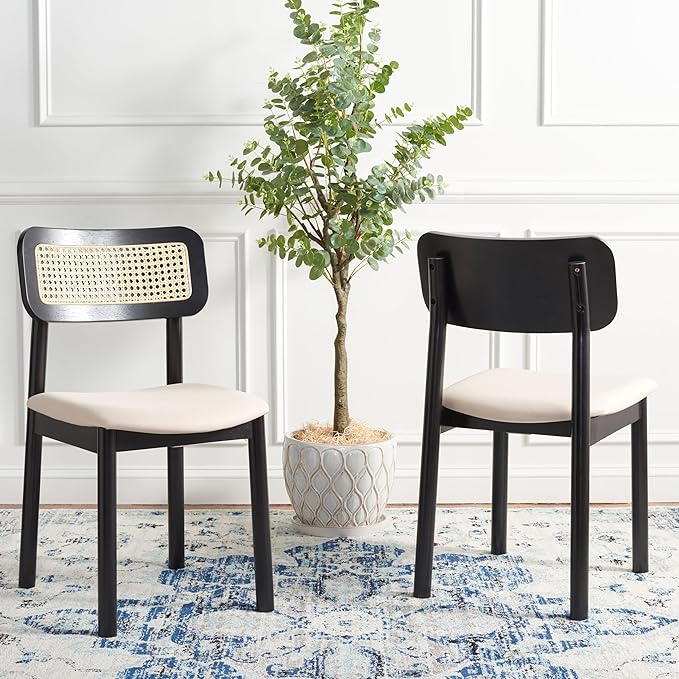 SAFAVIEH Home Collection Egon Coastal Black/White Dining Chair Set of 2