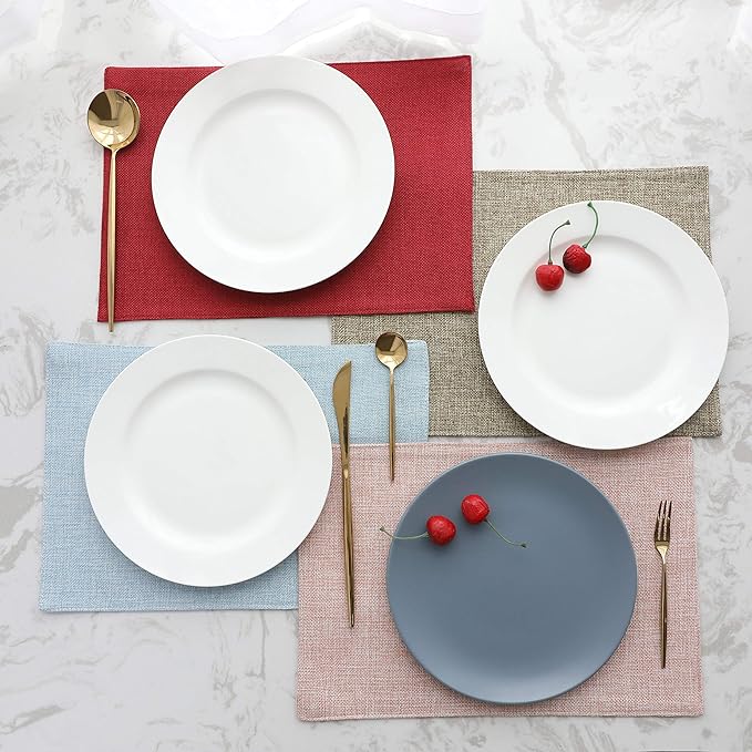 Home Brilliant Cloth Placemats Set of 4 Red Linen Placemats for Dinner Heat Resistant Dining Table Mats Kitchen Place Mats for Party Valentine's Day, Dark Red Burgundy