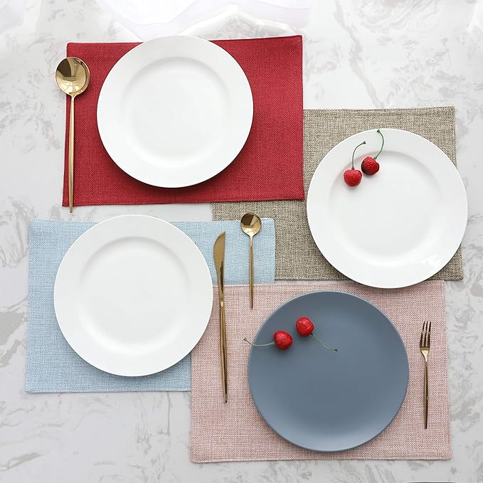 Home Brilliant Blue Placemats Set of 4 Heat Resistant Farmhouse Boho Placemats Burlap Cloth Place Mat Dining Table Place Mats Kitchen Table Mats, Blue
