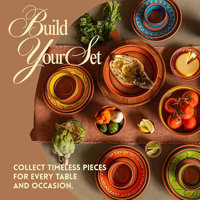 Cactus Canyon Ceramics Spanish Terracotta 5-Piece Small Tapa Plate Set, Multicolor