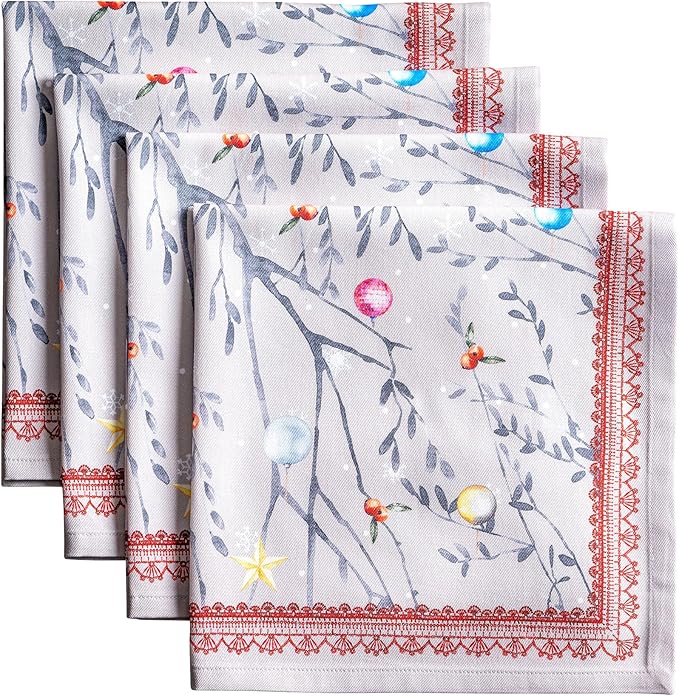 Maison d' Hermine Cloth Napkins Set of 4 100% Cotton for Thanksgiving Christmas Decorations Everyday Reusable Square Fall Napkins Cloth Washable Dinner Party (Fairy Christmas, 20"x20")