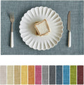 Softalker Faux Linen Placemats Set of 8-12 x 18 Inch, Heat Resistant Double Layered Durable Burlap Farmhouse Place Mats, Non-Slip Washable Rustic Table Mats for Dining, Kitchen, Party（Light Blue