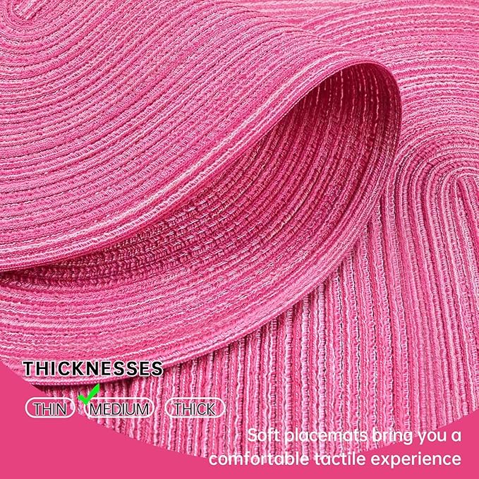 Noctiflorous Oval Braided Placemats Set of 4 Woven 12x18 Inch Non Slip Washable Heat Resistant Place Mats Tablemats for Dining Kitchen Party Daily Table Decor Dinner Mats (Hot Pink, 4)