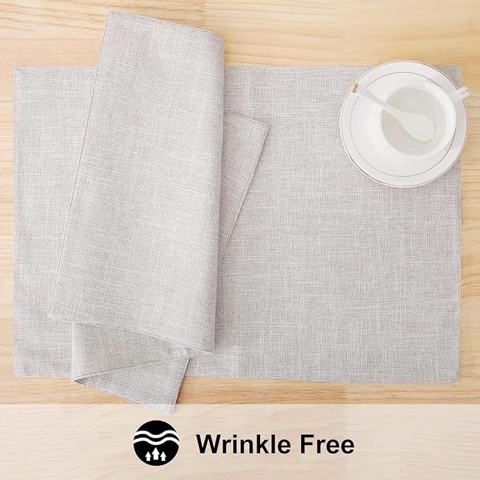 homing Cotton Linen Placemats Set of 12, Cloth Washable Farmhouse Dining Table Mats for Indoors & Outdoors, Easy to Clean, Neutral Beige, 13 x 19 Inch