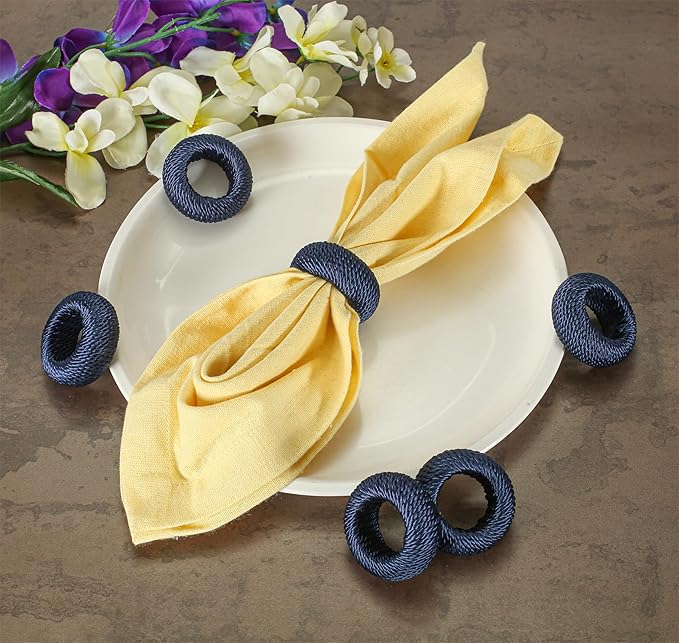 CLEENTABLE Rustic Napkin Rings Set of 12 - Rayon Napkin Holders for Table Decor, Weddings, Dinner Parties & Everyday Dining - Farmhouse Boho Napkin Rings (Blue)