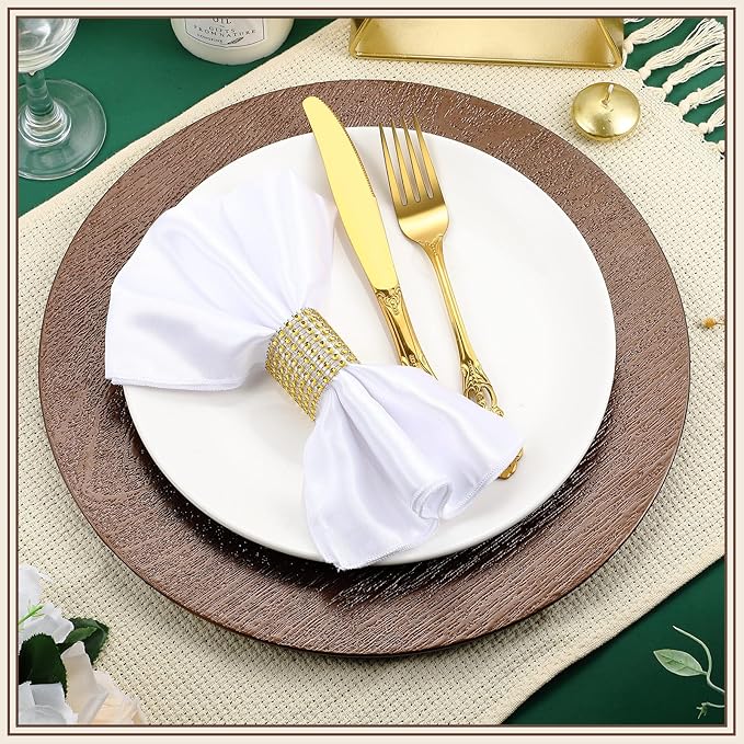 Mifoci 50 Pcs Faux Wooden Charger Plates 13 Inch Round Rustic Plastic Plates Antique Design Bulk Decorative Chargers for Dinner Tray for Wedding Dinner Table Farmhouse Party Event(Brown)