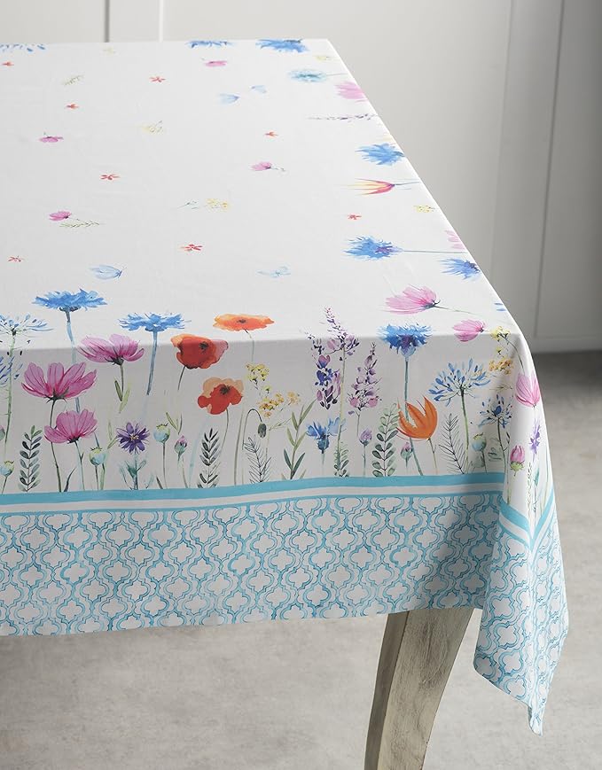 Maison d' Hermine Table Cloth Rectangle Table 100% Cotton 60 x 90 Inches Tablecloth Reusable Decorative for Dining Room Farmhouse Home Valentines Day Decorations Spring Summer - Flower in The Field
