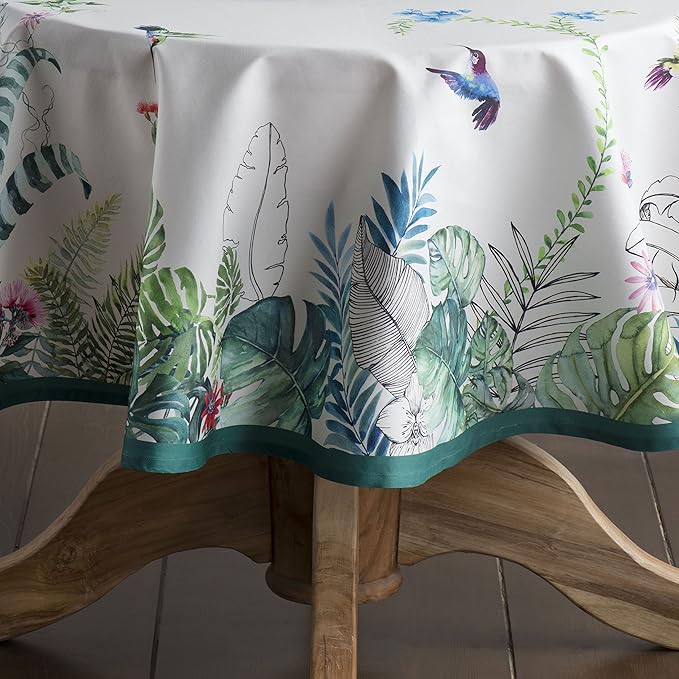 Maison d' Hermine Table Cloth Round Table 100% Cotton 69 Round Inches Tablecloth Reusable Decorative for Dining Room Farmhouse Home Valentines Day Decorations Spring Summer - Tropiques
