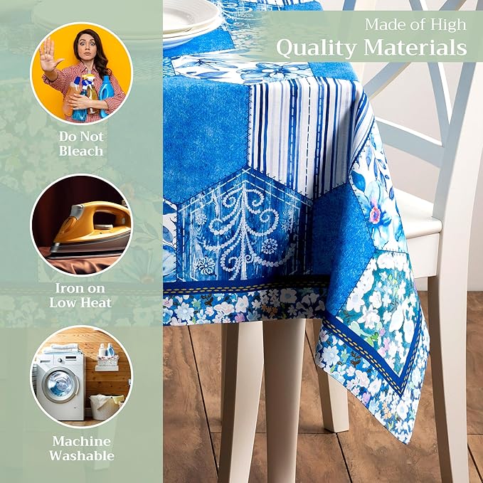 Maison d' Hermine Table Cloth Rectangle Table 100% Cotton 60 x 120 Inches Tablecloth Reusable Decorative for Dining Room Farmhouse Home Valentines Day Decorations Spring Summer - Summer Blues