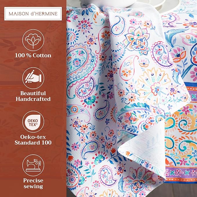 Maison d' Hermine Cloth Napkins Set of 4 100% Cotton Everyday Reusable Square Napkins Cloth Washable Dinner Party Wedding Restaurant Valentines Day Decorations Spring/Summer (Indian Floral, 20" x 20")