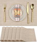SLKQG Placemats Set of 6 - Easy Clean Washable Vinyl Placemats - Wipeable Heat Resistant Table Mats for Dining Table - 17.7x11.8 Inch (6, Beige)