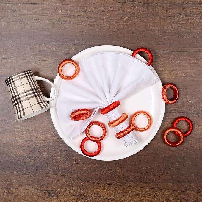 Thread Napkin Ring Set of 24 - Beautiful Elegant Fancy Decorative Napkin Holder for Dining Table Décor, Farmhouse, Wedding, Dinner, Party, Family Gathering, Easter, Everyday Use - Red Combo