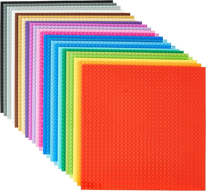 Strictly Briks Stackable Baseplates - 24 Pack 10"x10", 32x32 Studs, Compatible with Lego for Building City Scenes, Foundation, Displays Bricks on Play Table, Kids Easter Gift, Rainbow