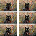 Placemats Set of 6 Cat Flowers Spring Place Mats Washable Kitchen Dining Linen Table Mats Stain Heat, for Home Party Indoor 12x18 in