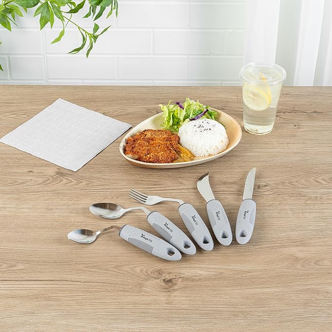 Restaurantware Adaptive Utensils - 1 count Stainless Steel, 9.843 x 5.118 x 1.575 Inches, Ergonomic Eating Aids, Non-Slip Utensil Set for Arthritis, Secure Grip Design, Gray