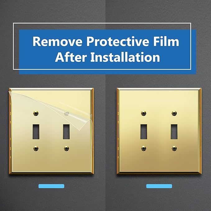 LIDER Reflective Acrylic Toggle Switch Wall Plate, Mirrored Double Light Switch Cover, Plexiglass Cover Plate, Acrylic Glass, Oversized 2-Gang 5.25" x 5.25", LWP-12O-AGD, Gold