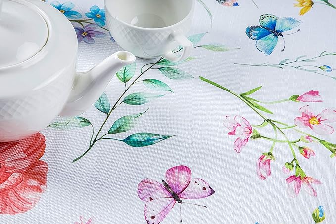 Maison d' Hermine Table Cloth Round Table 100% Cotton 63 Round Inches Tablecloth Reusable Decorative for Dining Room Farmhouse Home Valentines Day Decorations Spring Summer - Just Floral