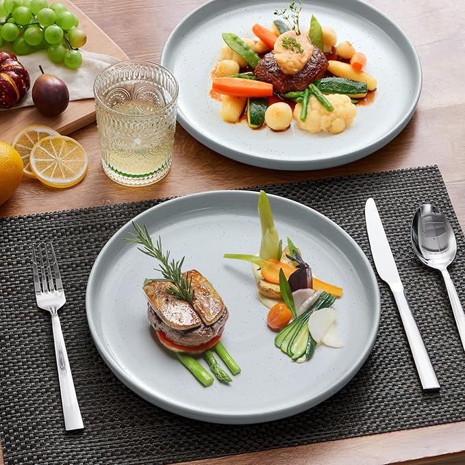 LIANYU 6Pcs Stoneware Dinner Plates, 7.75 Inch Small Porcelain Salad Plate Set, Kitchen Ceramic Serving Dishes Set for Dining, Microwave, Oven & Dishwasher Safe, Scratch Resistant, Glacier Gray