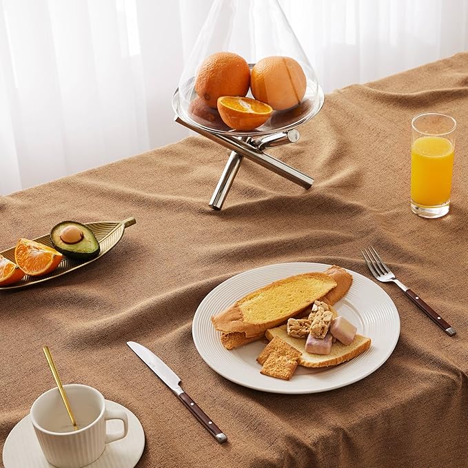 Linen Tablecloth for Rectangle Table, 60x104 Inch Caramel, Farmhouse Style Brown Tablecloth, Water Resistant Burlap Tablecloths for Dining Table Farmhouse Kitchen