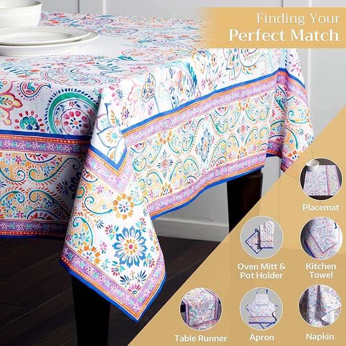 Maison d' Hermine Table Cloth Rectangle Table 100% Cotton 60 x 120 Inches Tablecloth Reusable Decorative for Dining Room Farmhouse Home Valentines Day Decorations Spring Summer - Indian Floral
