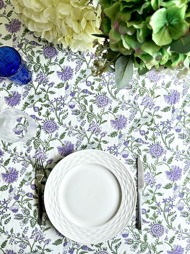 ATOSII Mahoka 100% Cotton Square Fall Tablecloth, Handblock Floral Linen Table Cloth for Kitchen Dining Table I Parties Wedding Christmas Thanksgiving I Fall Home Decor 60 X 60 Inches I 4 Seater