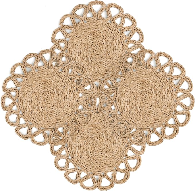 13.8" Corn Husk Woven Round Placemats Set of 4 - Wicker Boho Farmhouse Placemats - Rattan Table Mats Like Water Hyacinth for Dining Table, Wedding, Home, Christmas, Party