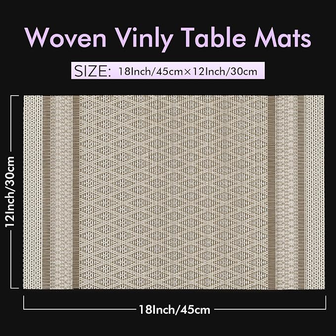 FAVE Placemats Set of 6 Golden Placemats Woven with Silver Thread Durable and Wipeable Vinyl Placemats Heat Resistant Table Mats Set of 6 High Texture Place Mats for Kitchen Table(Golden)