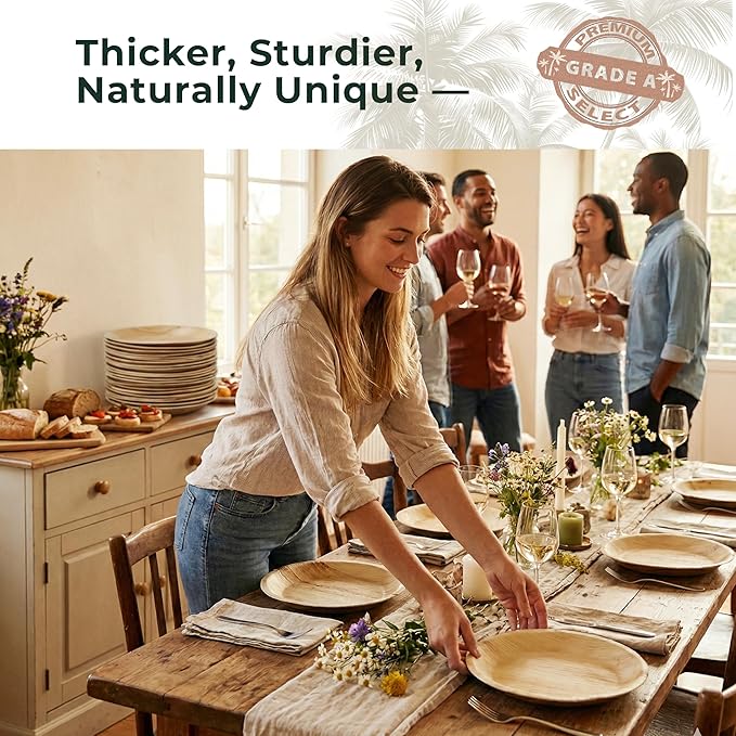 Indie Palm Disposable Palm Leaf Plates – 100 Pack 10 Inch Round – Heavy Duty, 100% Compostable & Biodegradable – Eco-Friendly Alternative to Plastic & Bamboo – Perfect for Parties & Events