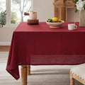Linen Tablecloth for Rectangle Table, 60x120 Inch Burgundy, Farmhouse Style Red Tablecloth, Water Resistant Burlap Tablecloths for Dining Table Farmhouse Kitchen