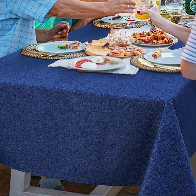 Smiry Rectangle Faux Linen Table Cloth, Waterproof Burlap Fabric Tablecloth, Washable Decorative Farmhouse Table Covers for Kitchen, Dining, Parties, 60x120, Indigo