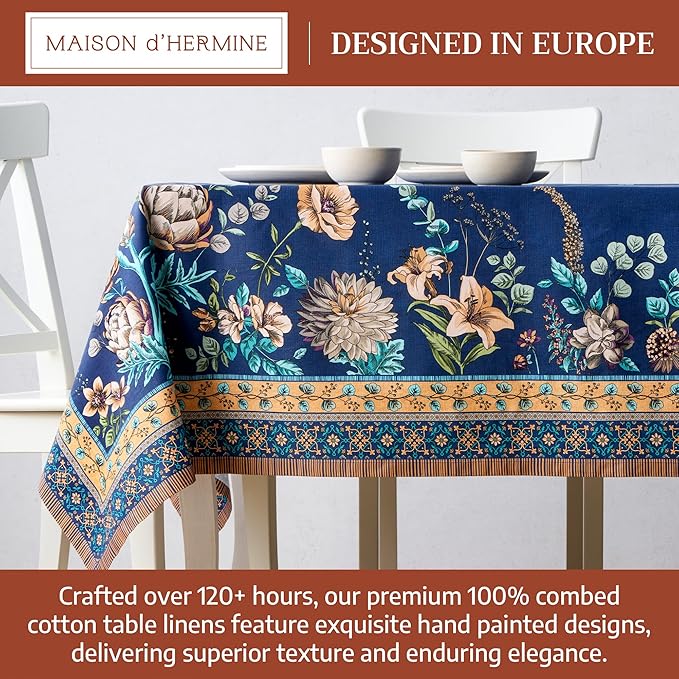 Maison d' Hermine Premium Table Cloth Rectangle Table 100% Combed Cotton 90 x 70 Inches Tablecloth Reusable Decorative for Dining Room, Farmhouse, Home, Party, Festive & Wedding - Artichoke