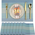 SLKQG Placemats Set of 8 - Easy Clean Washable Vinyl Placemats - Wipeable Heat Resistant Table Mats for Dining Table - 17.7x11.8 Inch (8, Blue Gradient)