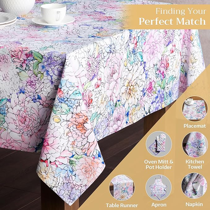 Maison d' Hermine Table Cloth Square Table 100% Cotton 60 x 60 Inches Tablecloth Reusable Decorative for Dining Room Farmhouse Home Valentines Day Decorations Spring Summer - Floral Love