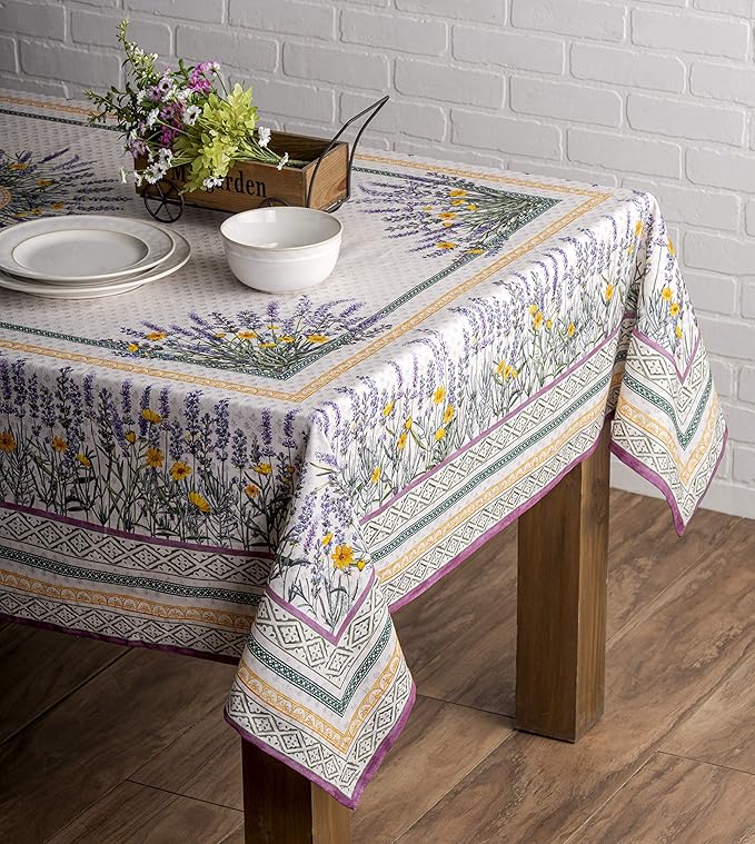 Maison d' Hermine Table Cloth Rectangle Table 100% Cotton 70 x 120 Inches Tablecloth Reusable Decorative for Dining Room Farmhouse Home Valentines Day Decorations Spring Summer - Fanny Lavender
