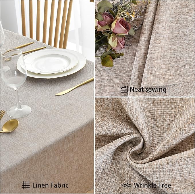 JIUZHEN Faux Linen Farmhouse Tablecloth Rectangular, Wrinkle Stain Resistant Table Cloth Rectangle Table Cover for Kitchen Dining, Holiday Party Dinner, Stone, 54 x 108 Inch
