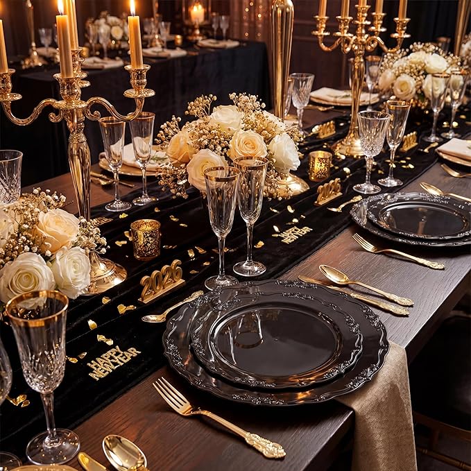 DaYammi 60PCS Black Plastic Plates, Heavy Duty Black Disposable Plates Premium 7.5 inch Dessert Cake Salad Appetizer Plate Hard Plastic Plate Disposable for Party Wedding