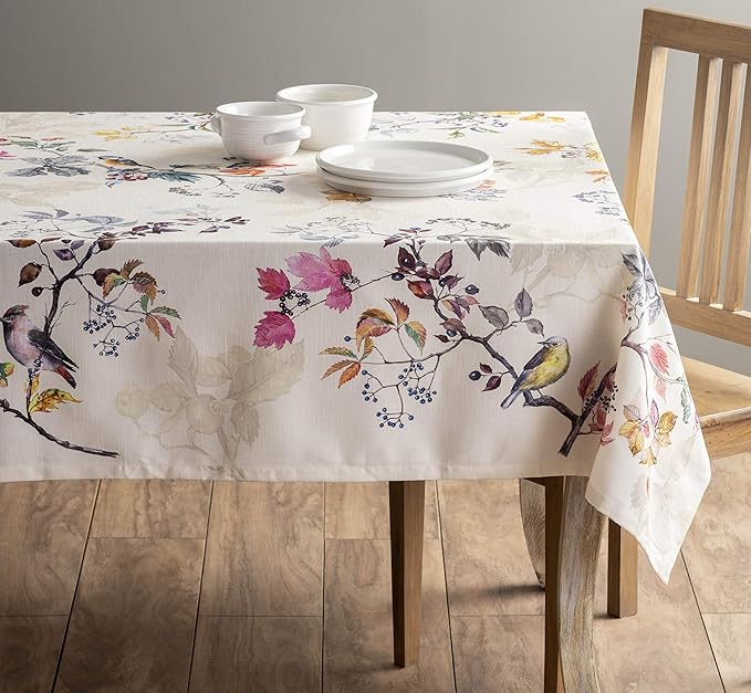 Maison d' Hermine Table Cloth Rectangle Table 100% Cotton 54 x 72 Inches Fall Tablecloth Reusable Everyday Use for Thanksgiving Christmas Decorations Dining Farmhouse Party (Equinoxe - Beige)