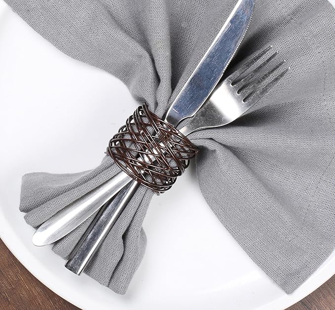 ALPHA Living HOME Heavyduty Napkin Rings - 12-Piece Elegant Mesh Metal Napkin Holders, Serviette Rings for Dining Table, Party Decoration, Weddings - Vintage Rustic Farmhouse Table Decor (Bronze)