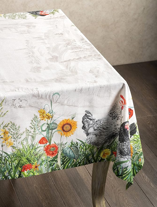 Maison d' Hermine Table Cloth Rectangle Table 100% Cotton 70 x 90 Inches Tablecloth Reusable Decorative for Dining Room Farmhouse Home Valentines Day Decorations Spring Summer - Basse Cour