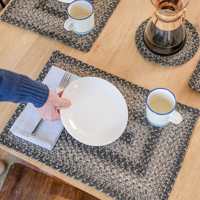 Homespice Flint Hill Dining Placemats, Warm Primitive Decor, Set of 6, Grey - 13x19 Rectangle Table Mats - Vibrant Colors, Durable, Easy to Clean and Protects Furniture