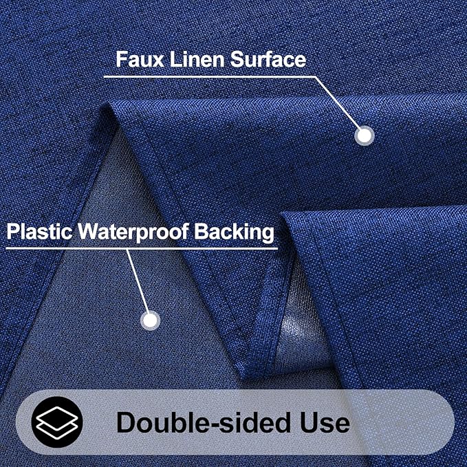 Smiry Round Faux Linen Table Cloth, Waterproof Burlap Fabric Tablecloth, Washable Decorative Farmhouse Table Covers for Kitchen, Dining, Parties, 60x60, Indigo