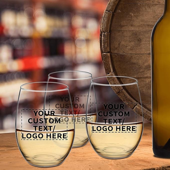 DISCOUNT PROMOS 10 ARC Stemless Wine Glasses Set, 21 oz. - Customizable Text, Logo - Chardonnay, Cabernet, Merlot, Sauvignon - Clear
