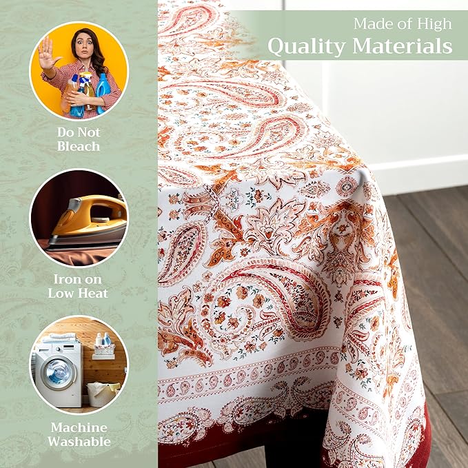 Maison d' Hermine Table Cloth Rectangle Table 100% Cotton 54 x 72 Inches Fall Tablecloth Reusable Everyday Use for Thanksgiving Christmas Decorations Dining Farmhouse Party (Orient)