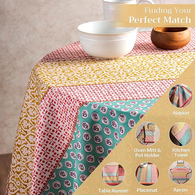 Maison d' Hermine Table Cloth Round Table 100% Cotton 63 Round Inches Tablecloth Reusable Decorative for Dining Room Farmhouse Home Valentines Day Decorations Spring Summer - Provence