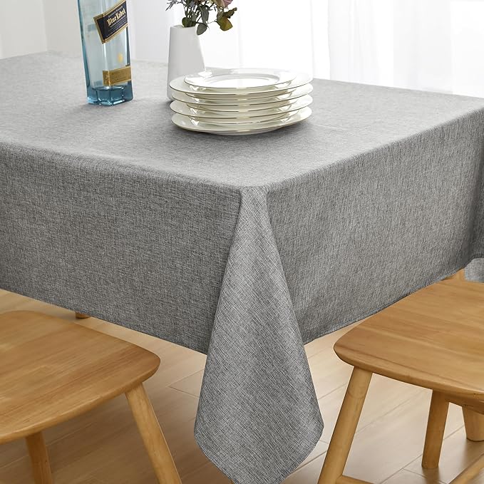 JIUZHEN Rectangle Table Cloth Faux Linen Farmhouse Tablecloth Wrinkle and Stain Resistant Decorative Fabric Table Cover for Kitchen, Dining Room, Parties and Camping, Grey, 60 x 84 Inch