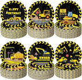 60 Pcs Construction Birthday Party Decor 7 Inch Construction Cake Dessert Paper Plates Dump Truck Digger Vehicle Excavator Disposable Black and Yellow Tableware for Boys Baby Shower Supplies