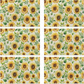 Watercolor Sunflower Placemats Set of 6, 12x18 Inch Waterproof Non-Slip Washable Seasonal Spring Table Mats for Kitchen Dining Party Table Decor
