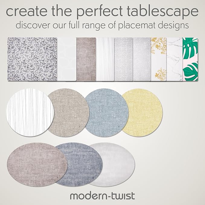 modern-twist 15" Round Silicone Placemat, BPA, PVC-Free Table Mat, Dishwasher Safe, Linen Print in Straw, Pack of 1